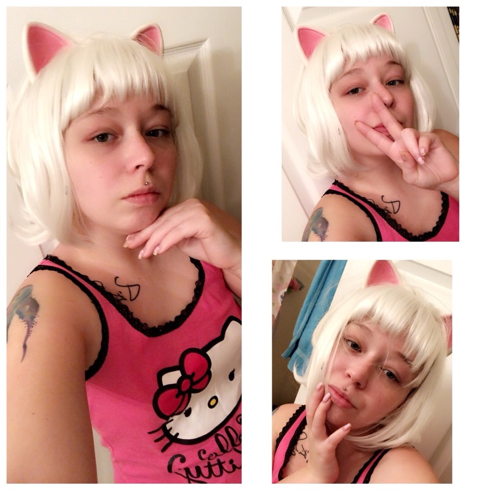 Kawaii white synthetic neko wig :3